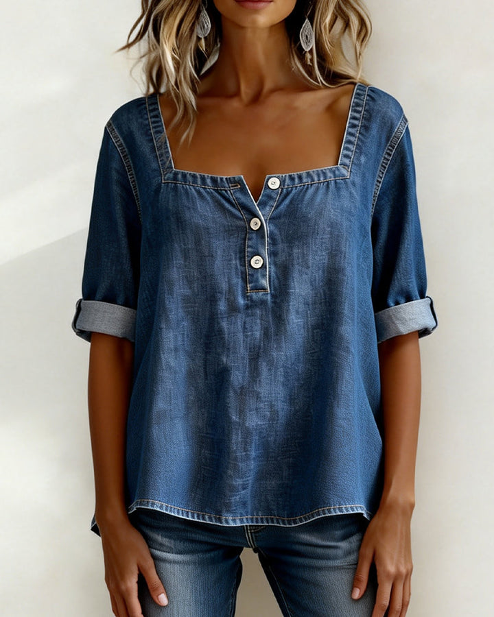 Olivia Sydney - Square Collar Denim Shirt