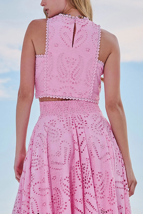 Olivia Sydney - Embroidered Two-Piece Set with High-Waisted Skirt and Pockets