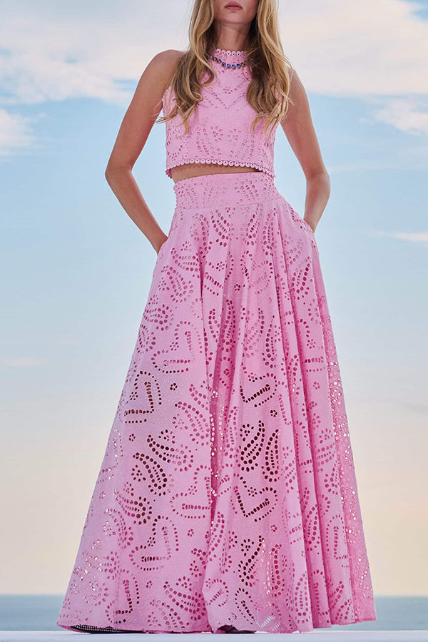 Olivia Sydney - Embroidered Two-Piece Set with High-Waisted Skirt and Pockets