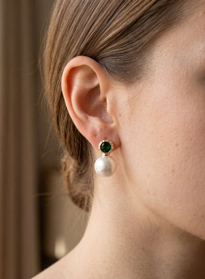 Olivia Sydney - Pearl and Emerald Earrings