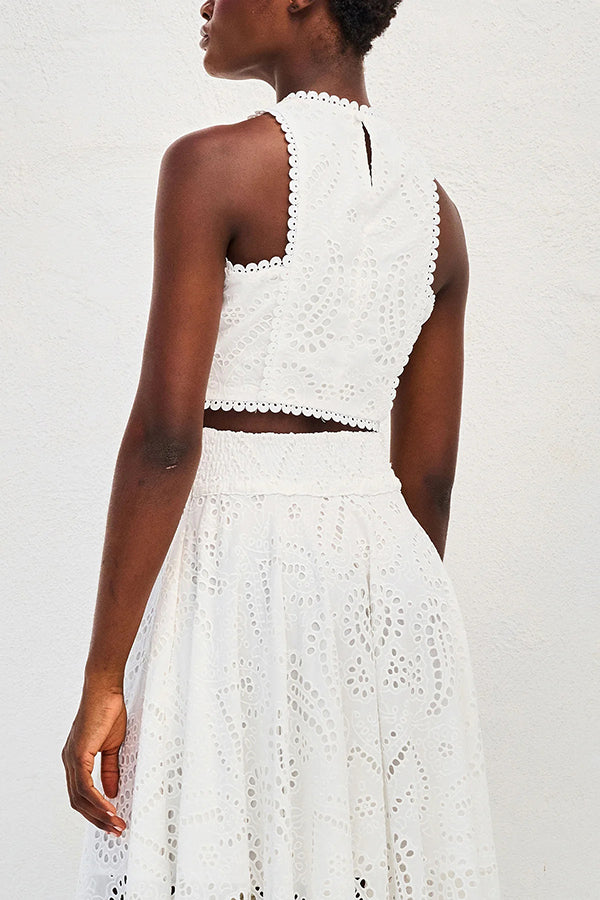 Olivia Sydney - Embroidered Two-Piece Set with High-Waisted Skirt and Pockets