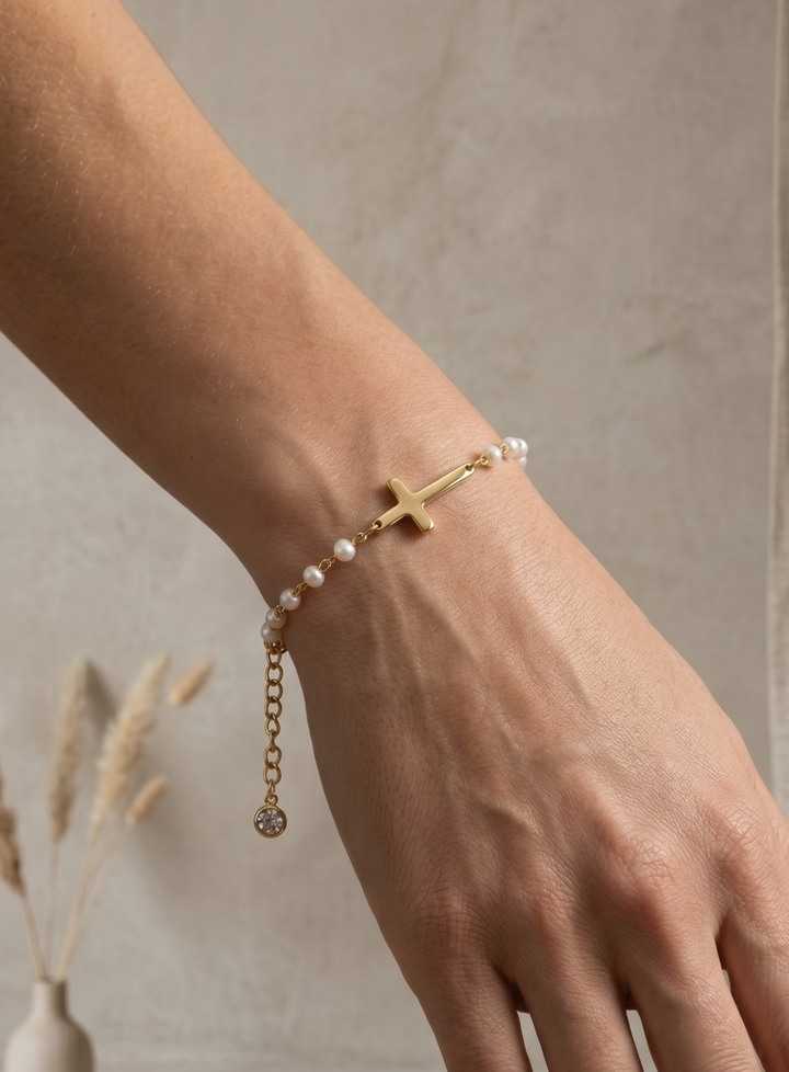 Olivia Sydney - Cross and Pearl Bracelet