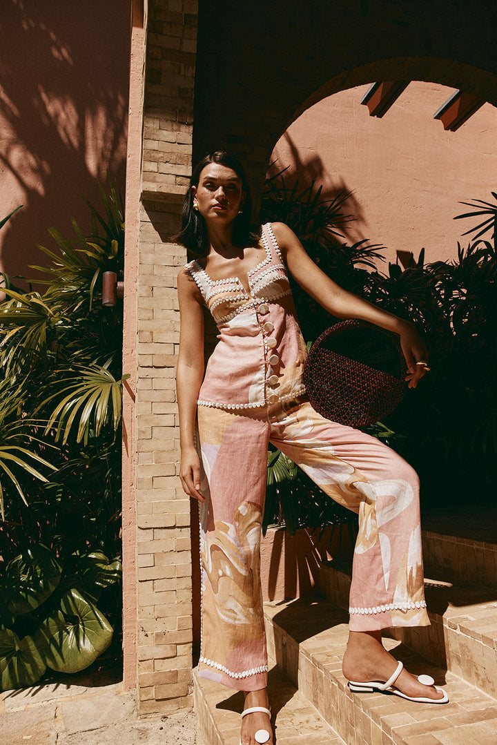 Olivia Sydney - Artistic Print High-Waisted Summer Pants