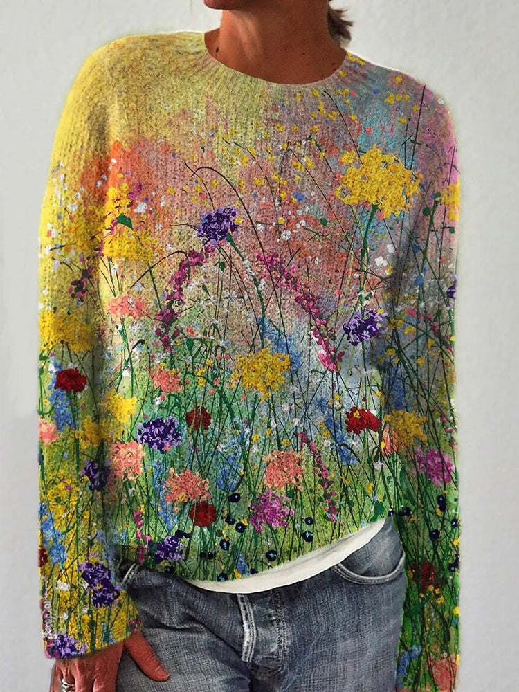 Olivia Sydney - Cozy Floral Oil Painting Sweater