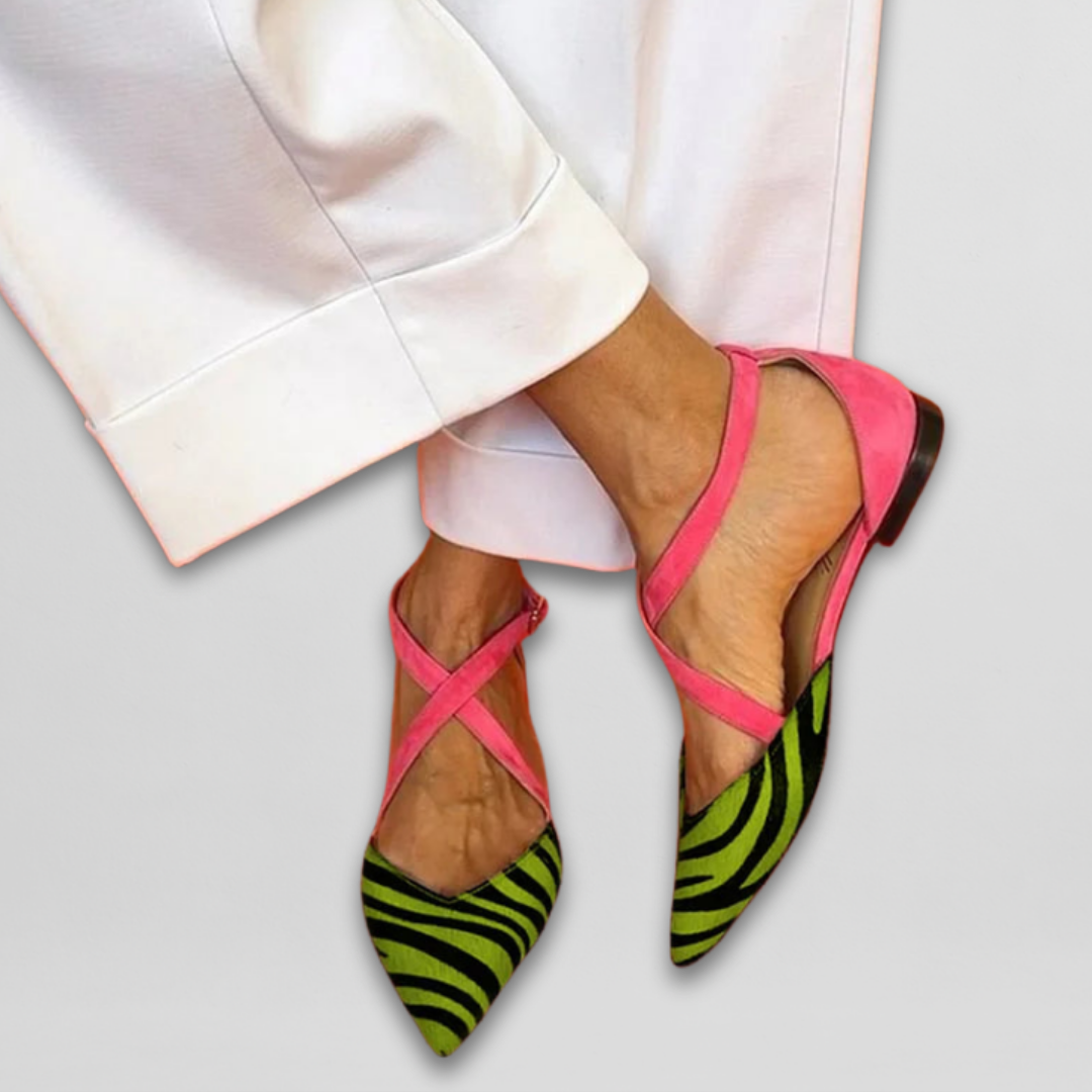 Olivia Sydney - Zebra Strapped Ballet Flats for Women