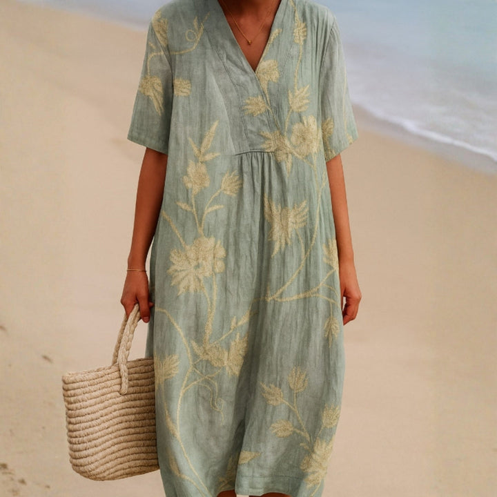 Olivia Sydney - Blue-Grey Dress with Floral Embroidery