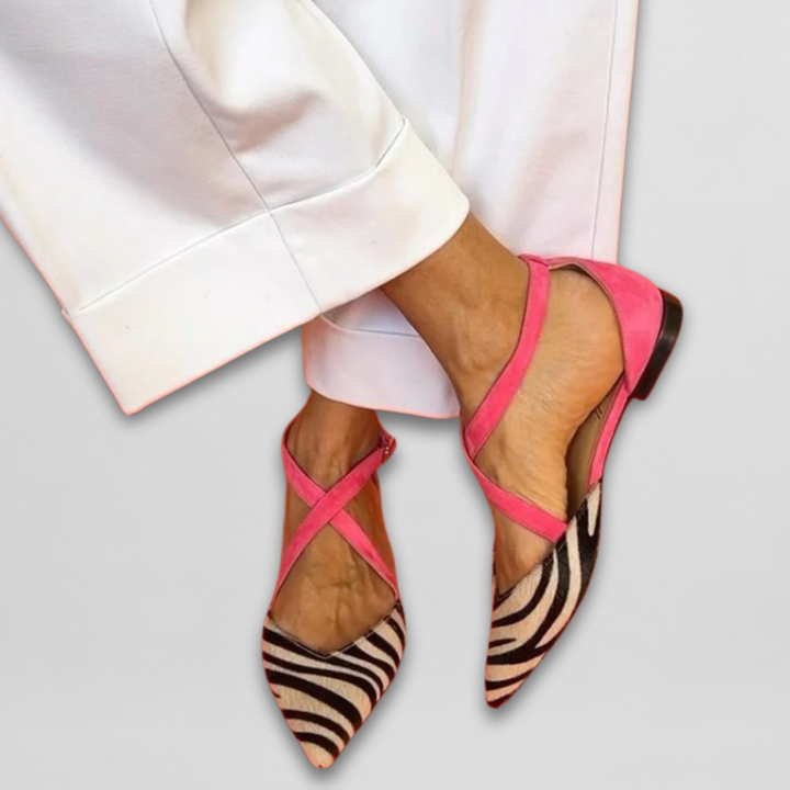 Olivia Sydney - Zebra Strapped Ballet Flats for Women