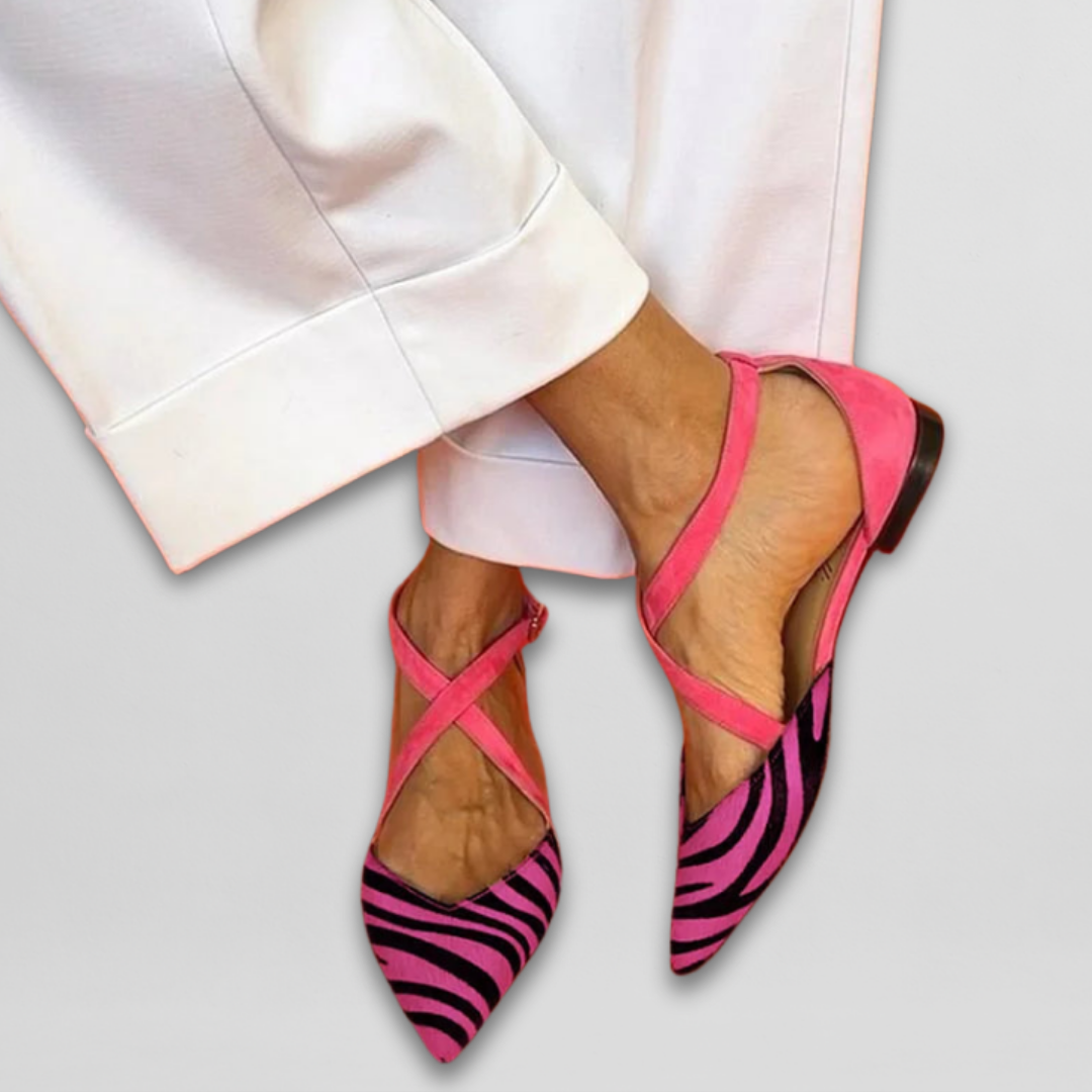 Olivia Sydney - Zebra Strapped Ballet Flats for Women