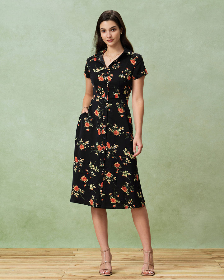 Olivia Sydney - Black Floral Midi Dress
