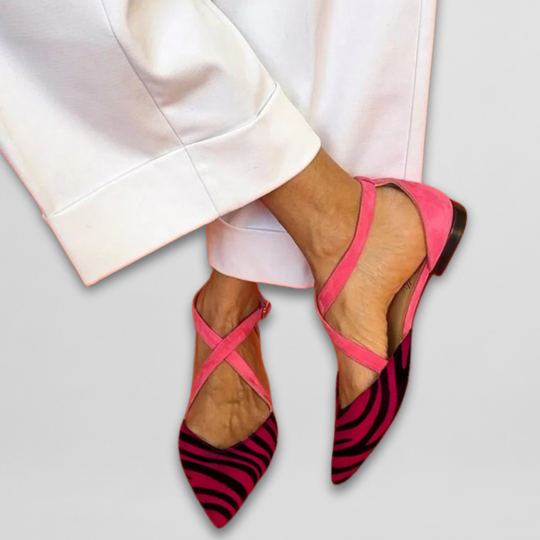 Olivia Sydney - Zebra Strapped Ballet Flats for Women