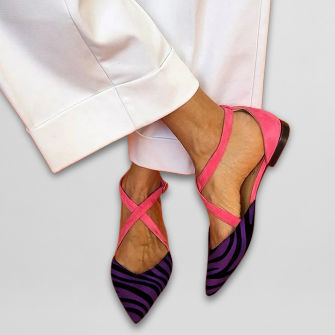 Olivia Sydney - Zebra Strapped Ballet Flats for Women