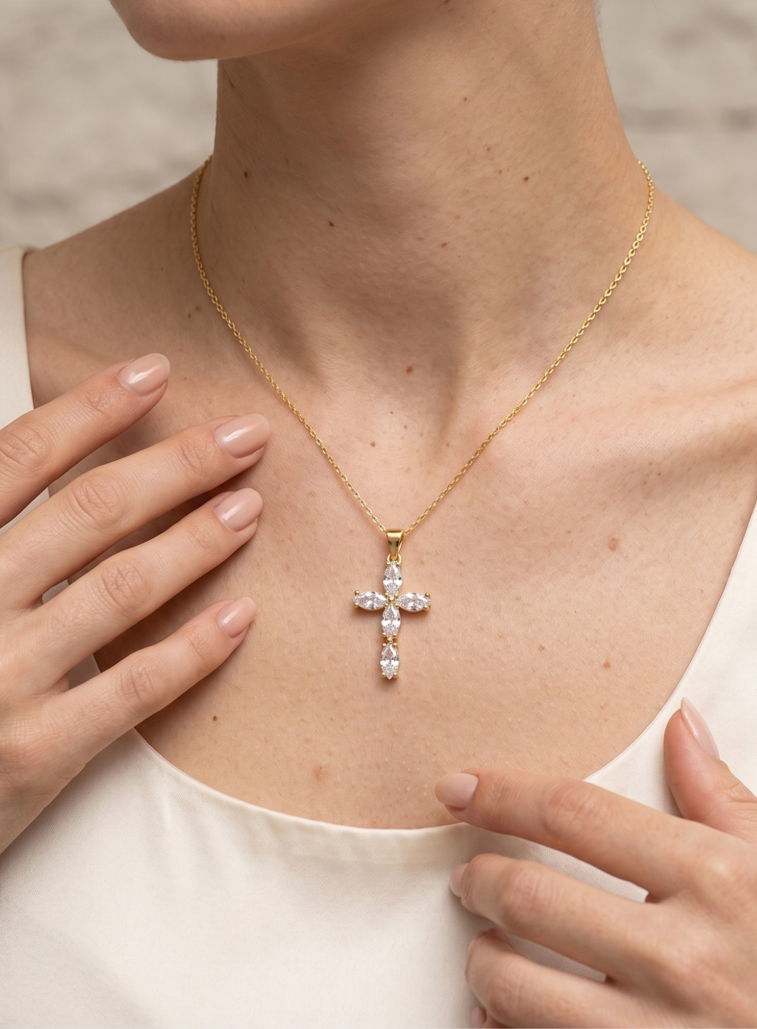 Olivia Sydney - Golden Flower Cross Necklace