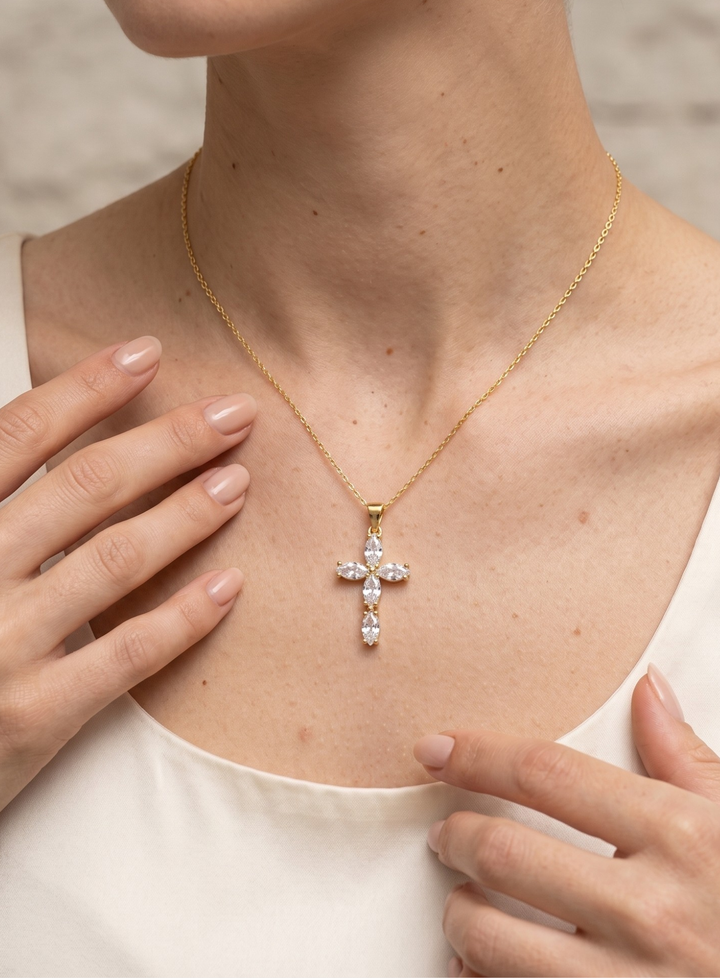 Olivia Sydney - Golden Flower Cross Necklace
