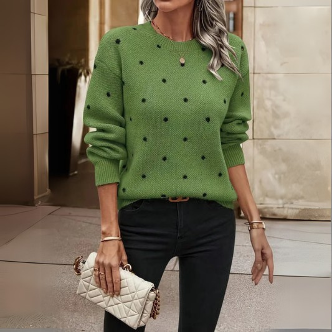 Olivia Sydney - Casual Long Sleeve Knit Sweater with Polka Dot Pattern