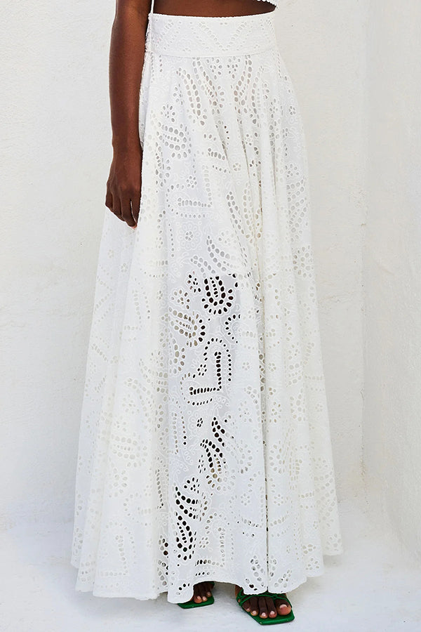 Olivia Sydney - Embroidered Two-Piece Set with High-Waisted Skirt and Pockets