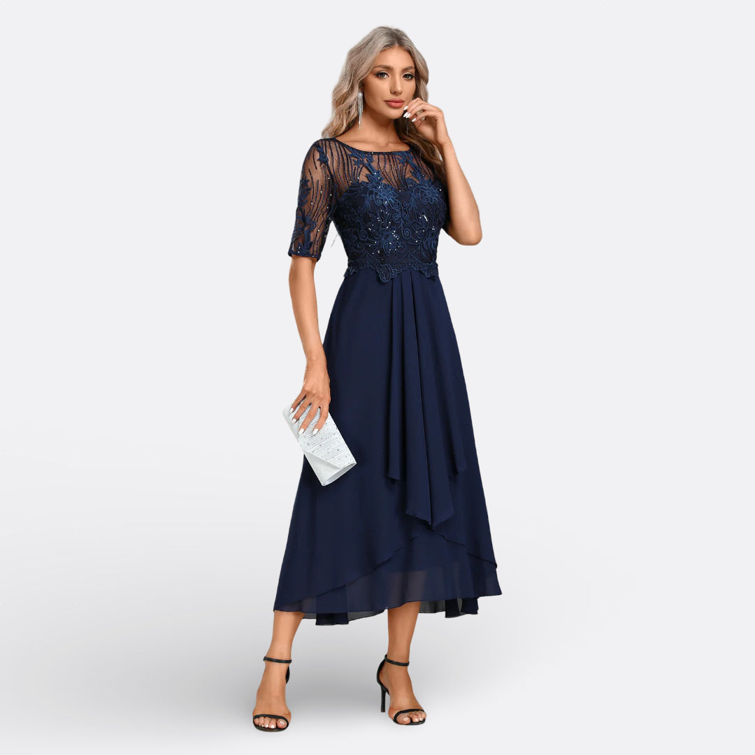 Olivia Sydney - Navy Blue Lace Short Sleeve Dress