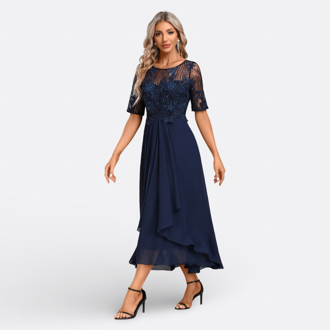 Olivia Sydney - Navy Blue Lace Short Sleeve Dress