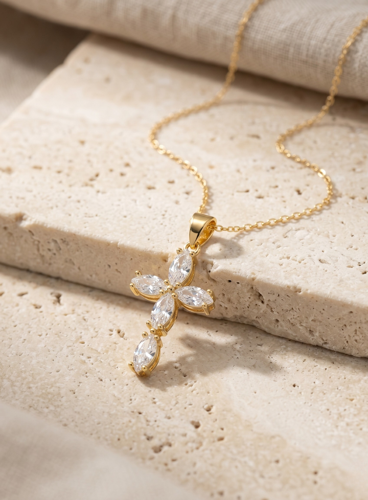 Olivia Sydney - Golden Flower Cross Necklace