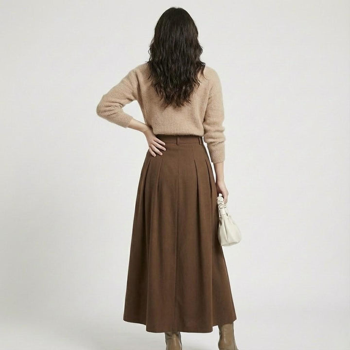 Olivia Sydney - High-Waisted Maxi Pleated Skirt in Structured Fabric