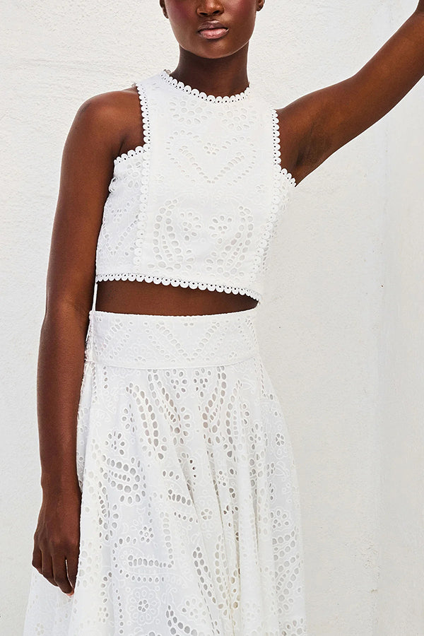 Olivia Sydney - Embroidered Two-Piece Set with High-Waisted Skirt and Pockets