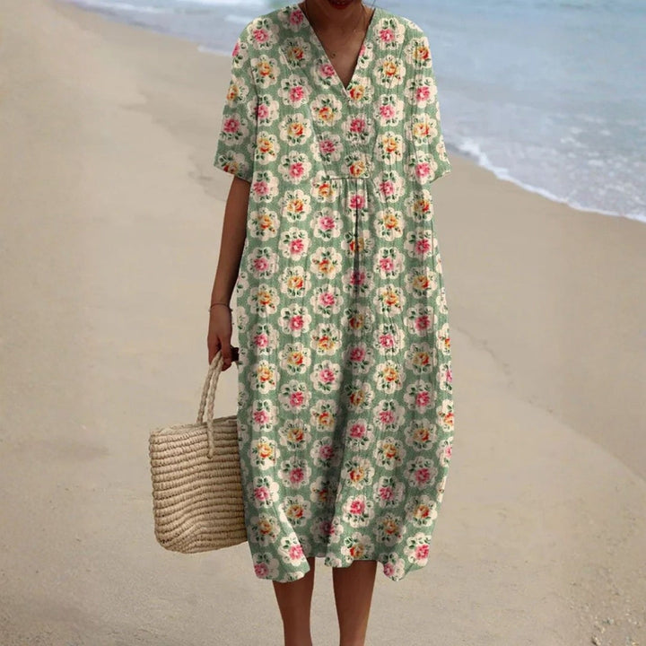 Olivia Sydney - Aqua Green Retro Floral Dress