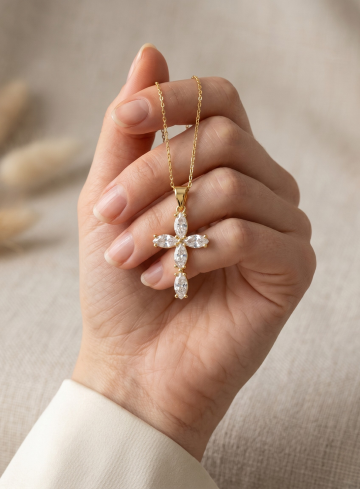 Olivia Sydney - Golden Flower Cross Necklace