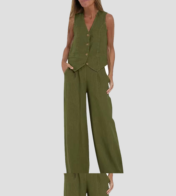 Olivia Sydney - Wide Leg Pants Set with Vest