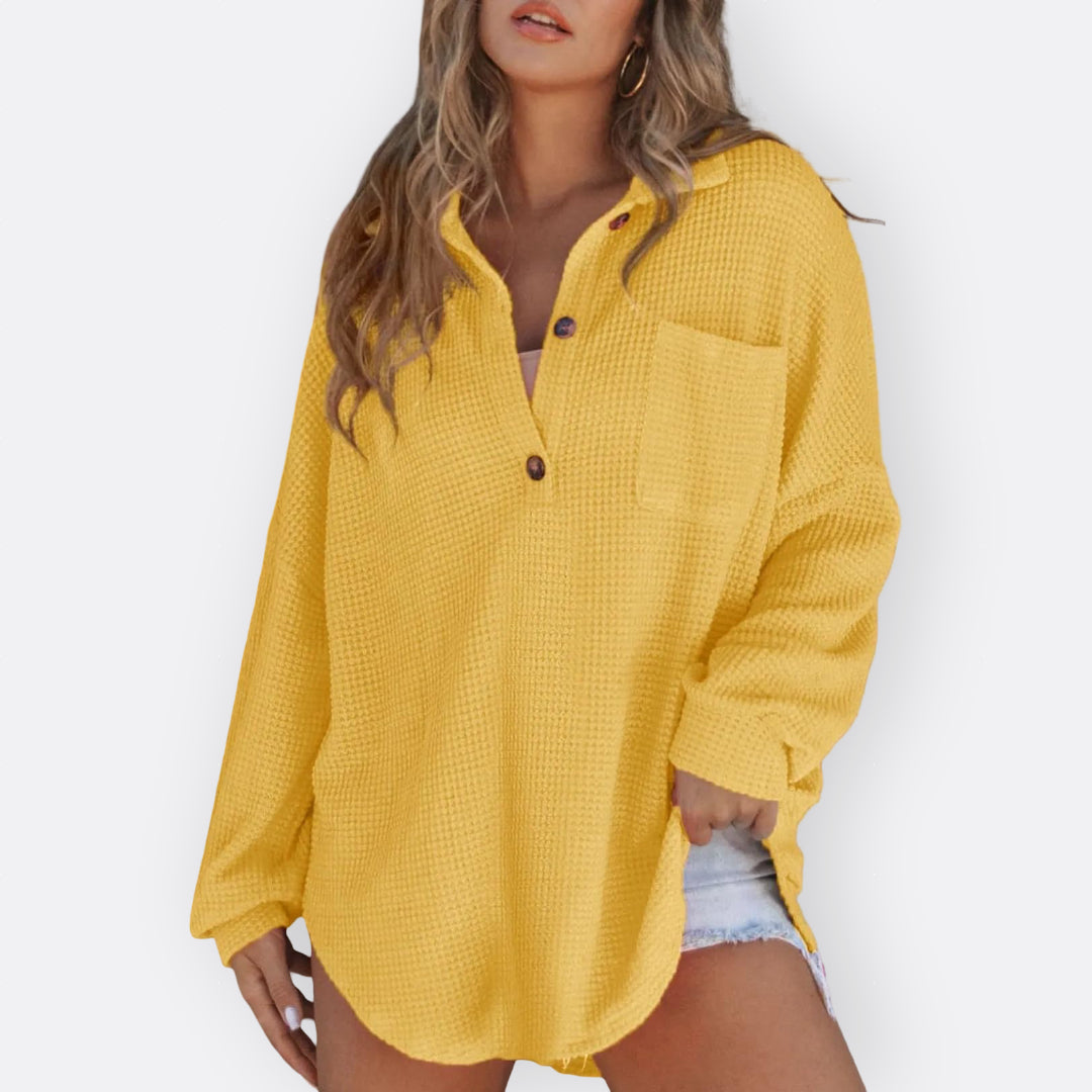 Olivia Sydney - Lightweight V-Neck Tunic Blouse with Buttons