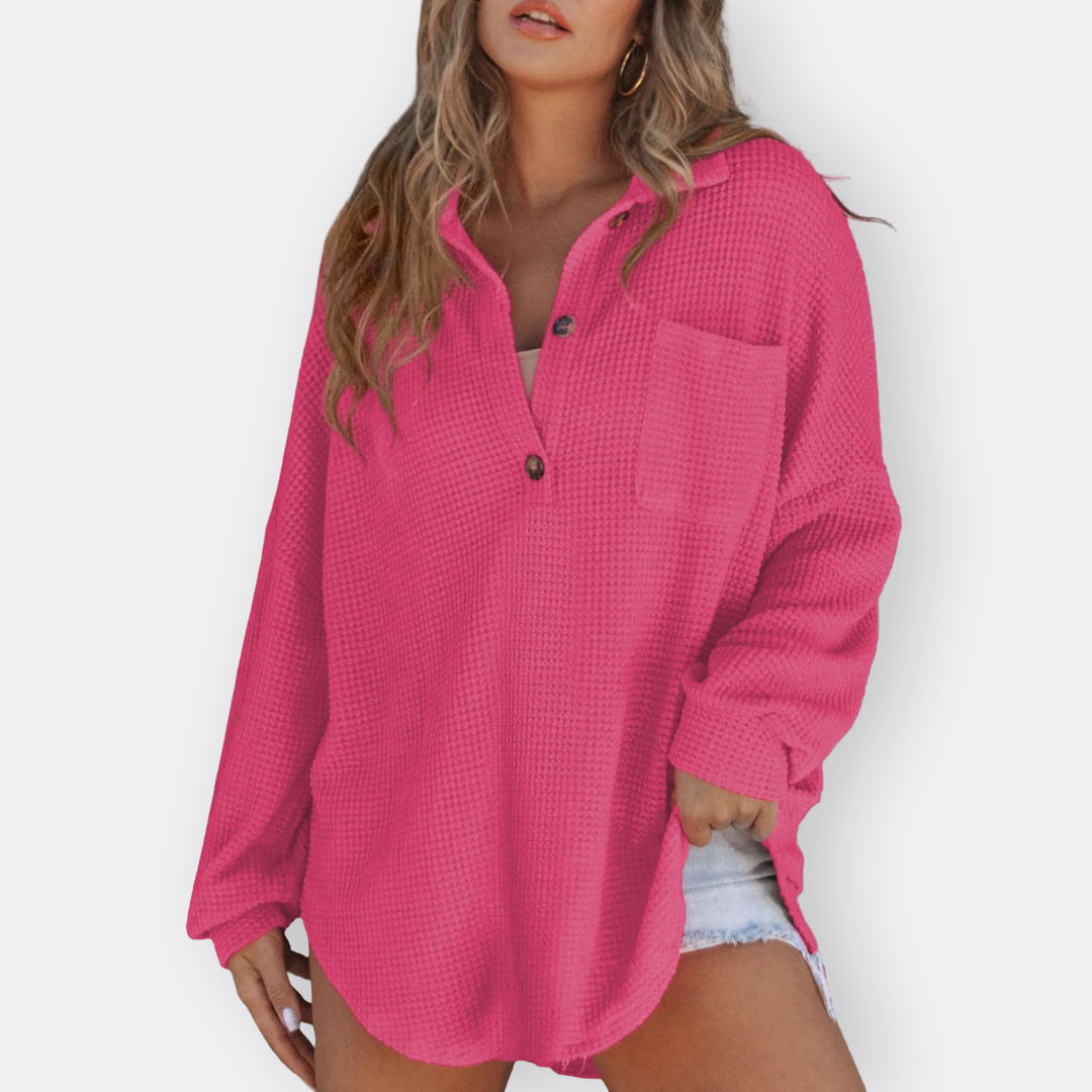 Olivia Sydney - Lightweight V-Neck Tunic Blouse with Buttons