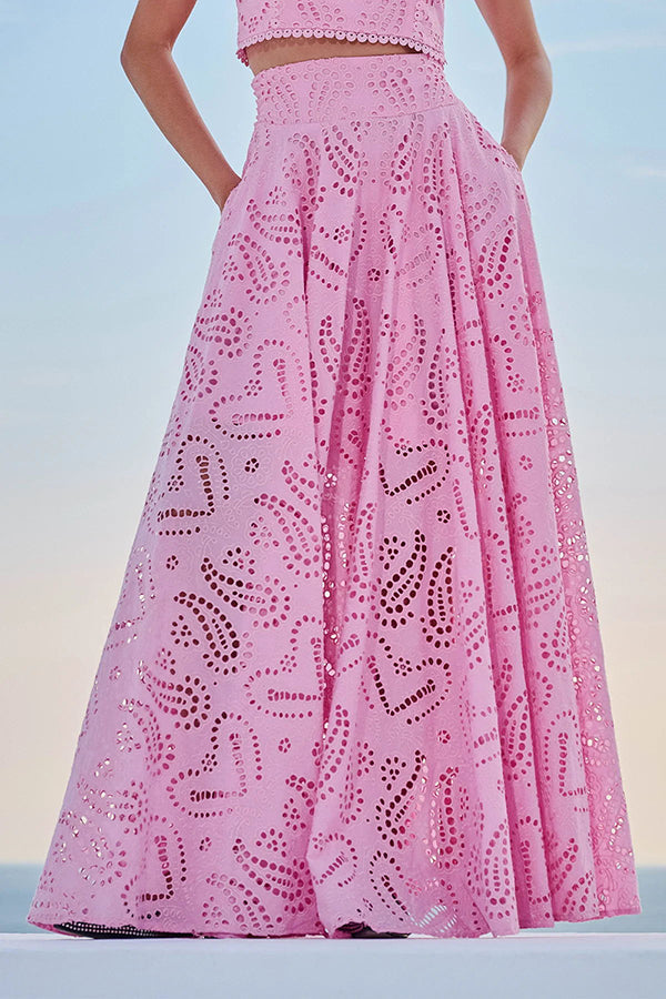 Olivia Sydney - Embroidered Two-Piece Set with High-Waisted Skirt and Pockets