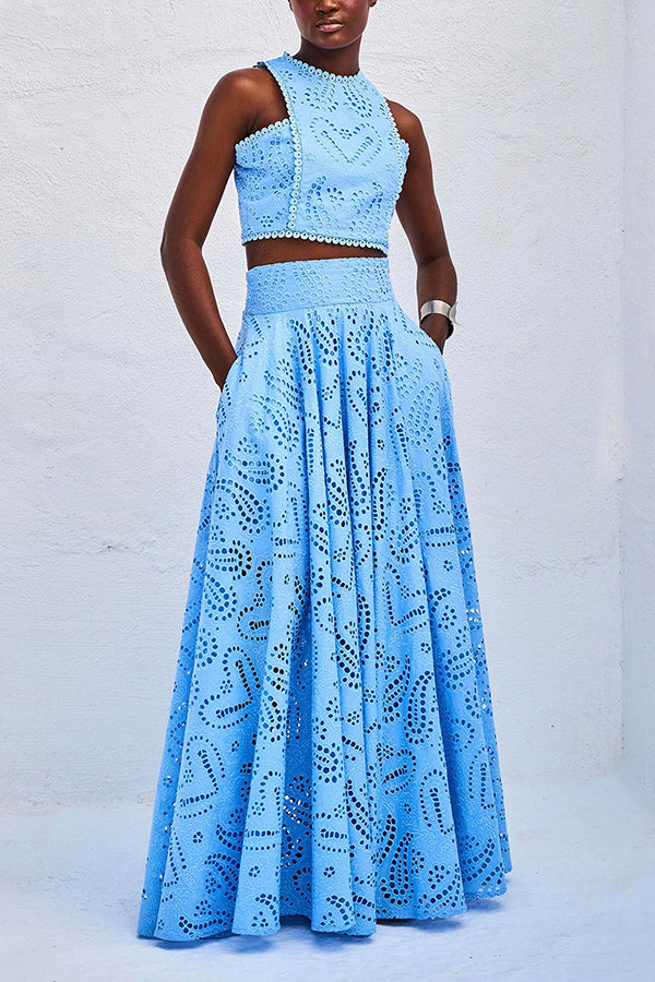 Olivia Sydney - Embroidered Two-Piece Set with High-Waisted Skirt and Pockets