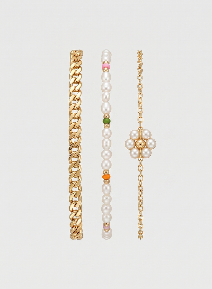 Olivia Sydney - Gold and Pearl Bracelet Set