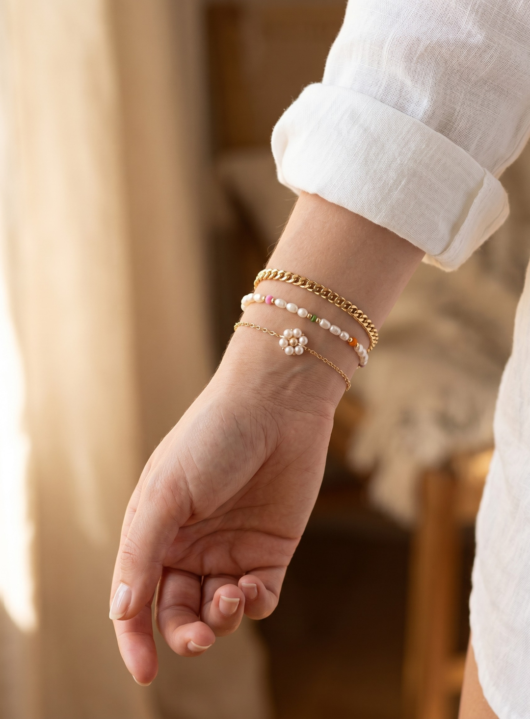 Olivia Sydney - Gold and Pearl Bracelet Set