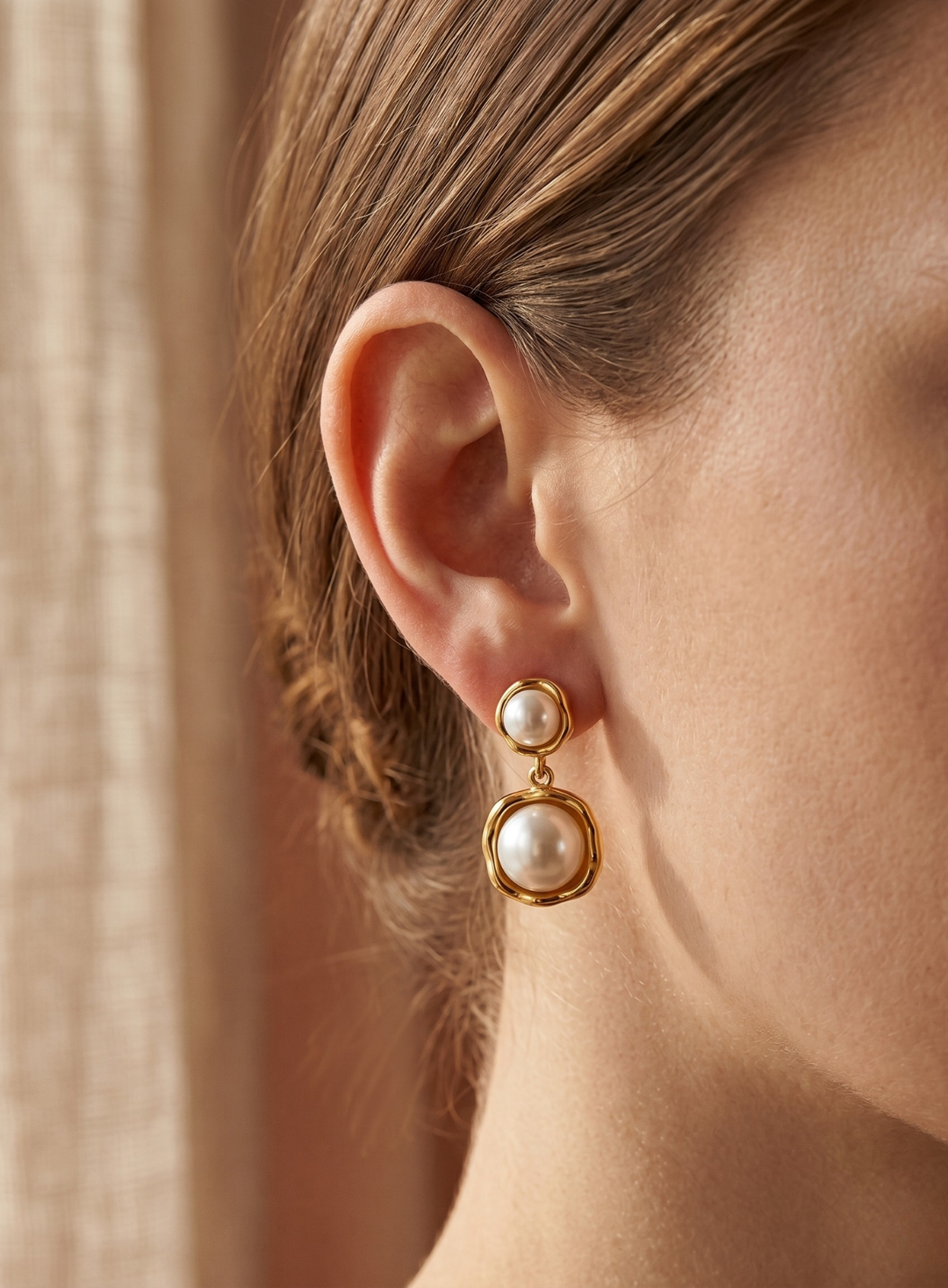 Olivia Sydney - Pearl Golden Frame Earrings