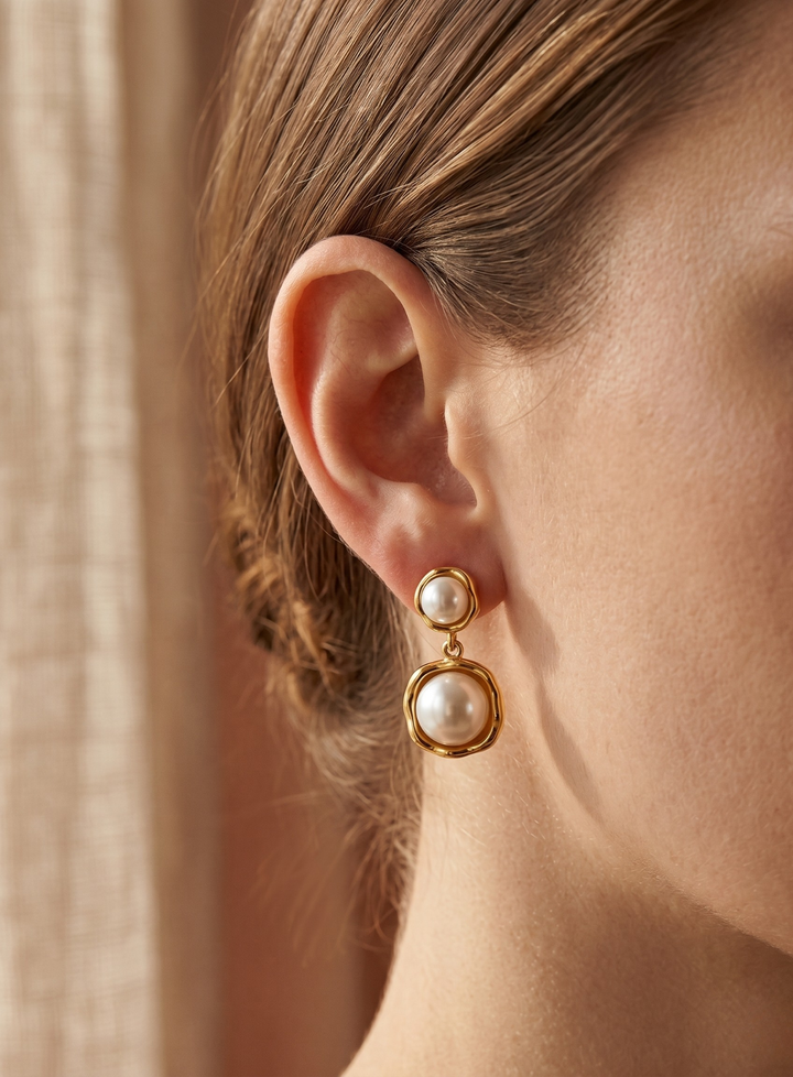 Olivia Sydney - Pearl Golden Frame Earrings