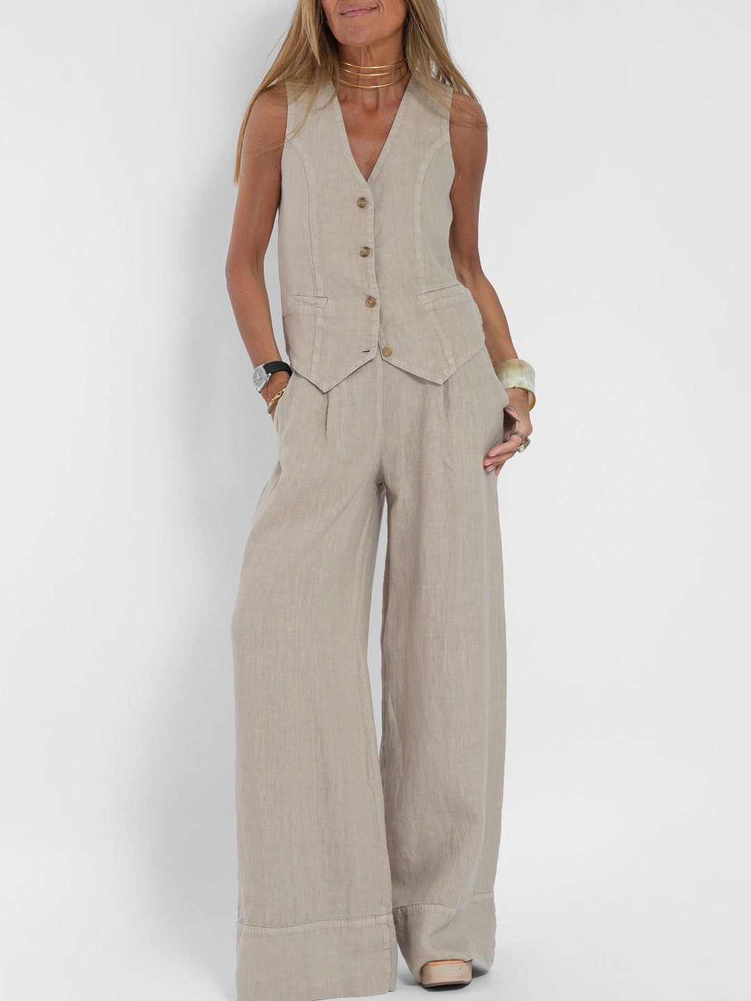 Olivia Sydney - Wide Leg Pants Set with Vest