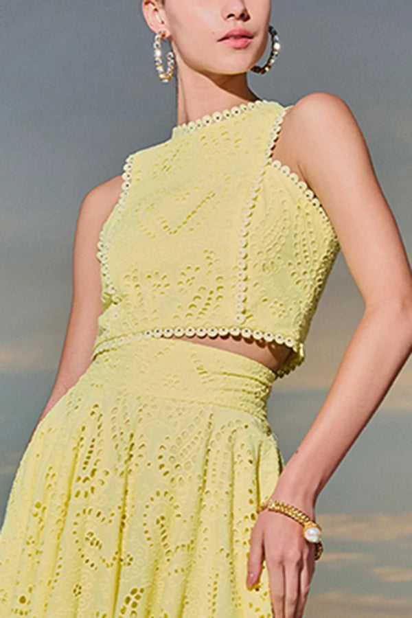 Olivia Sydney - Embroidered Two-Piece Set with High-Waisted Skirt and Pockets