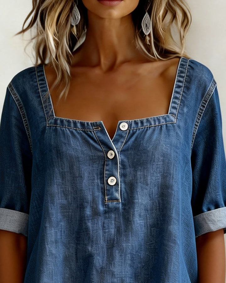 Olivia Sydney - Square Collar Denim Shirt