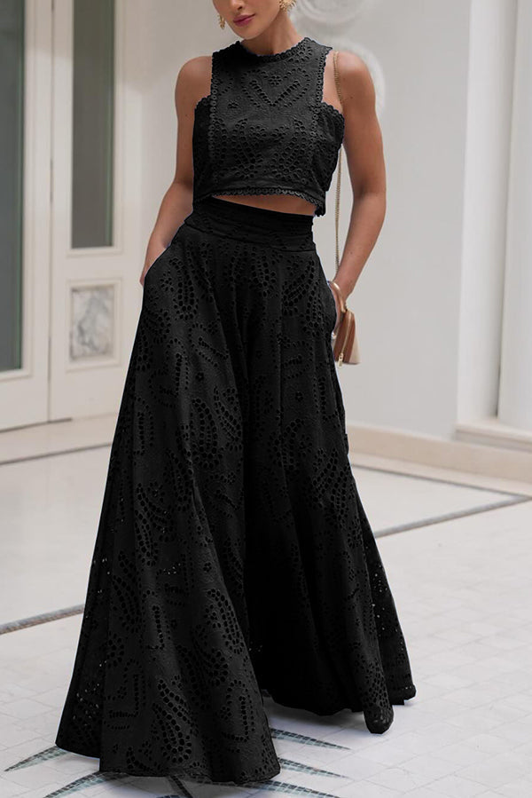 Olivia Sydney - Embroidered Two-Piece Set with High-Waisted Skirt and Pockets
