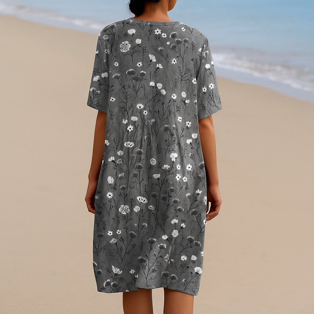 Olivia Sydney - Charcoal Floral Dress with White Accents
