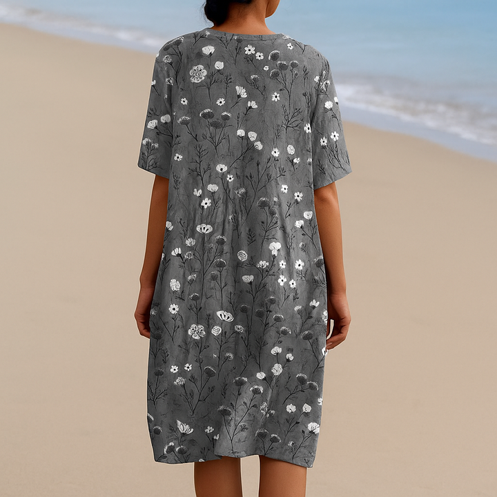 Olivia Sydney - Charcoal Floral Dress with White Accents