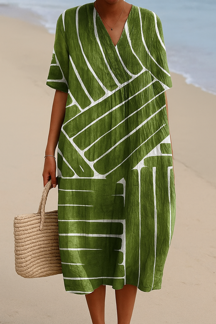 Olivia Sydney - Green Dress with Geometric Pattern