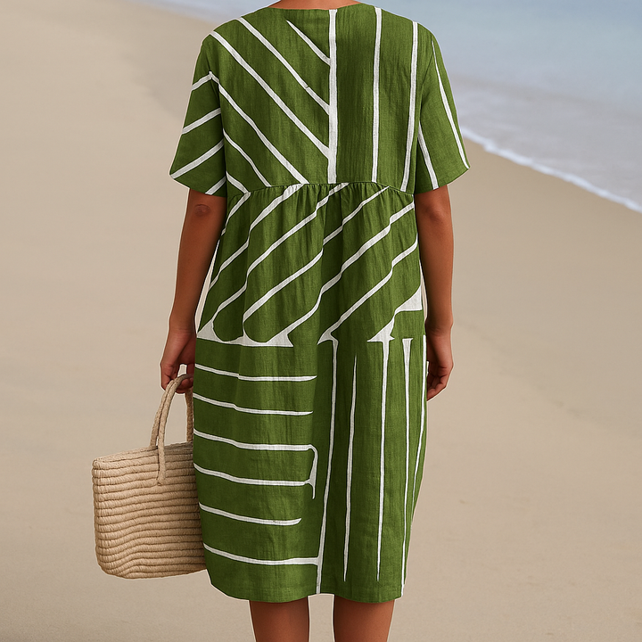 Olivia Sydney - Green Dress with Geometric Pattern