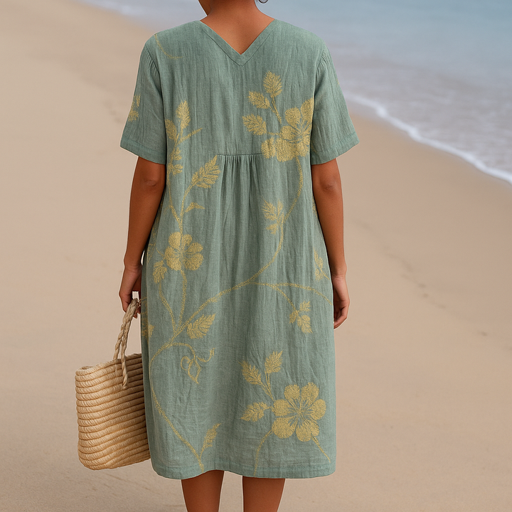 Olivia Sydney - Blue-Grey Dress with Floral Embroidery