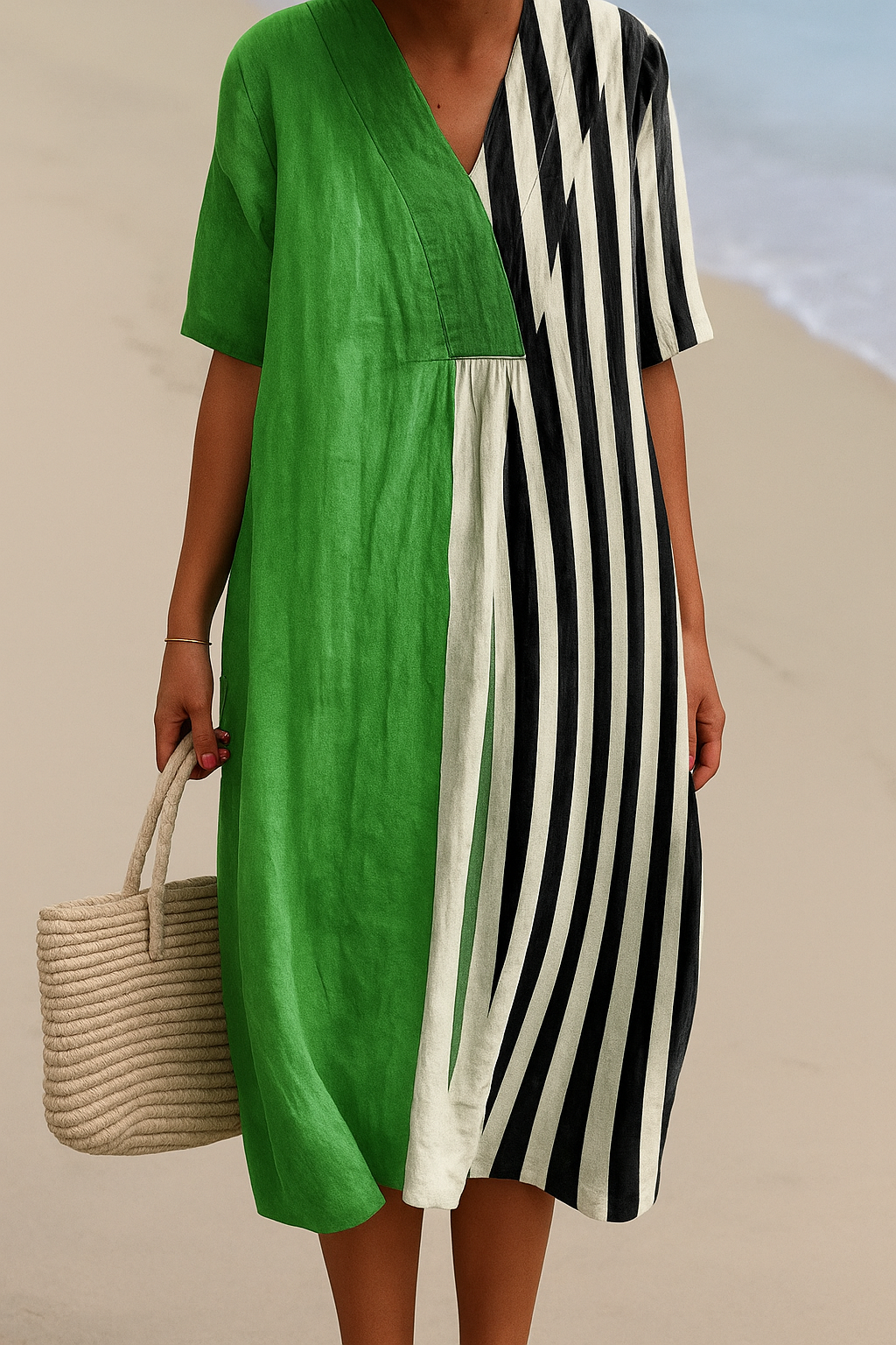 Olivia Sydney - Vibrant Green Dress with Black Stripes
