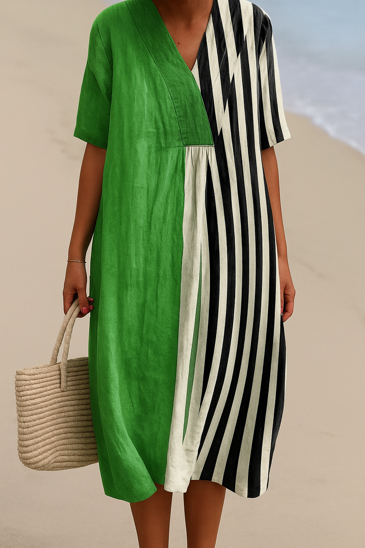 Olivia Sydney - Vibrant Green Dress with Black Stripes
