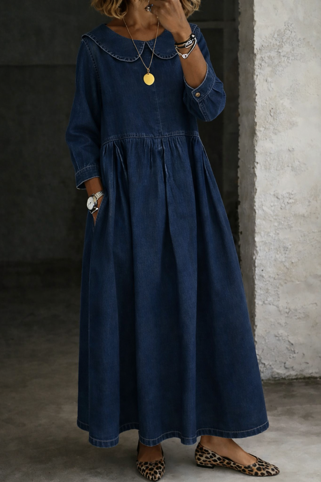Olivia Sydney - Denim Dress with Peter Pan Collar