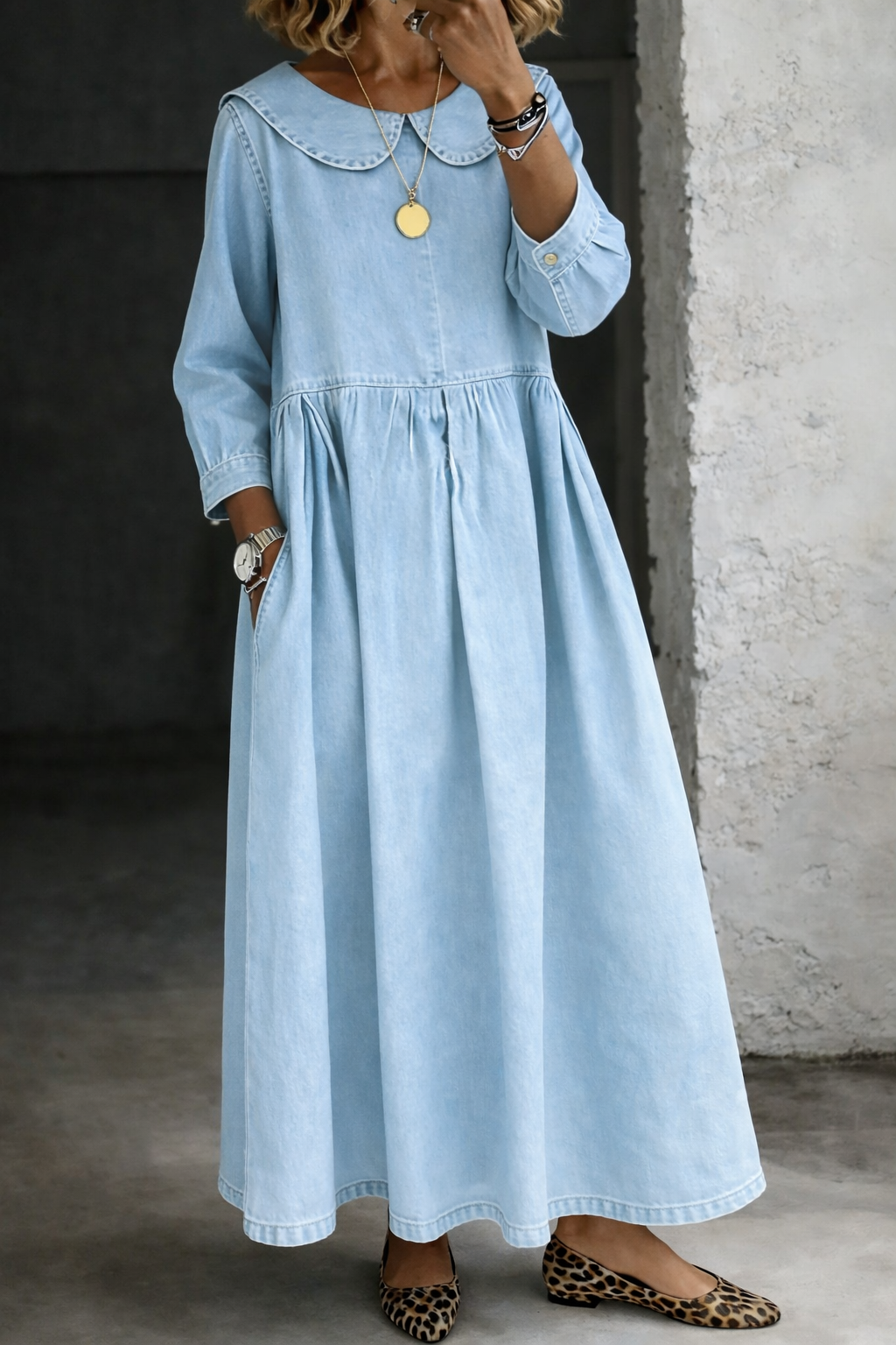 Olivia Sydney - Denim Dress with Peter Pan Collar