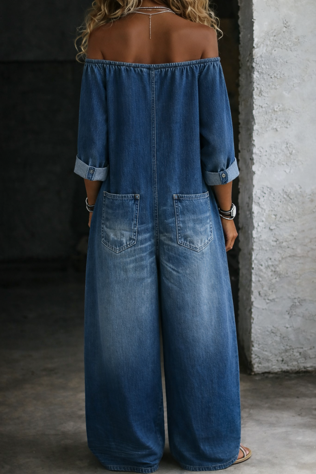 Olivia Sydney - Off-Shoulder Denim Jumpsuit