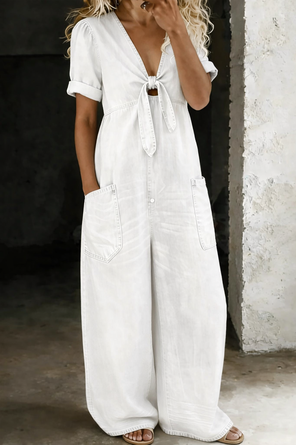 Olivia Sydney - V-Neck Denim Jumpsuit